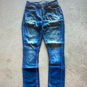 Buckle Men's Straight Jeans in Distressed Dark Blue